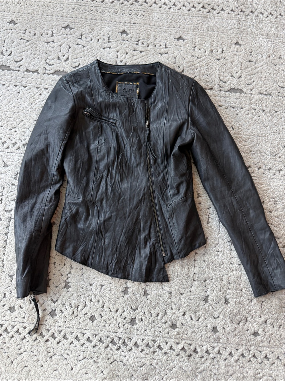Topshop Black Leather Asymmetrical Moto Jacket